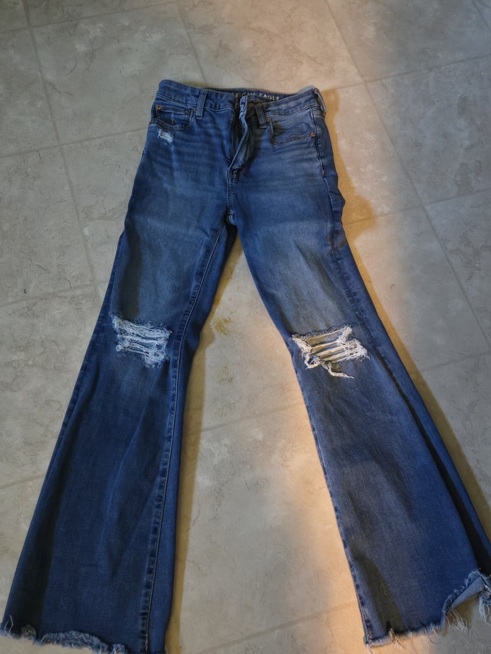 American Eagle Outfitters Distressed Dark Blue Flare Jeans